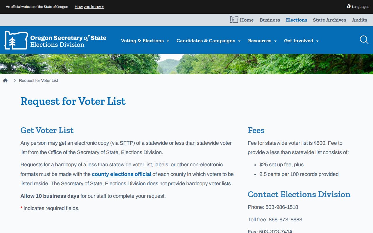 Gresham residents directory Oregon voter-list request page